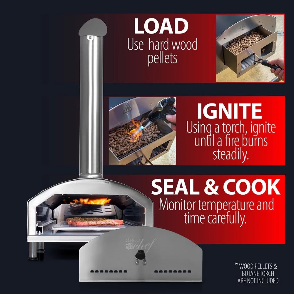 Pizza Slotted with Oven Scoop, Box Steel Deco Stone, Pizza 2-in-1 Pizza and Scraper, Stainless Open Peel, Grill 3-Layer Construction, Outdoor Functionality, (Black) Pizza Dough Grill Oven 13" Chef