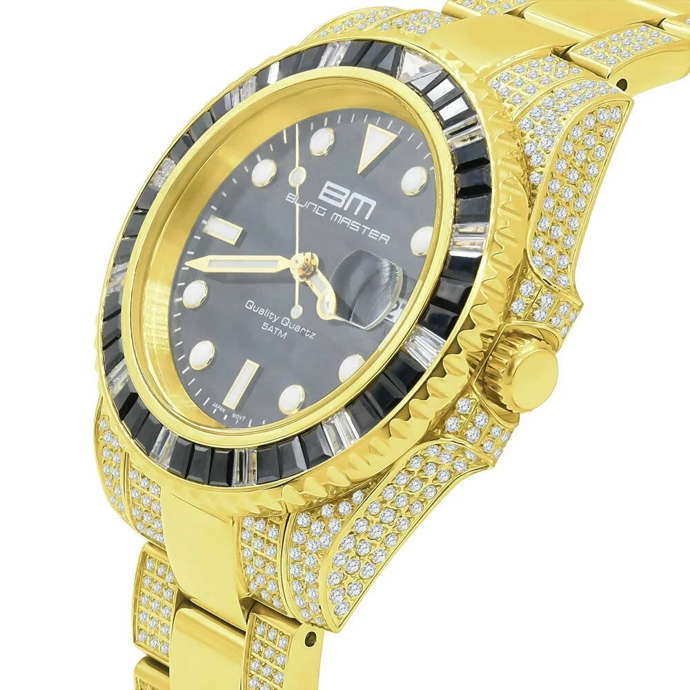 Simulated 18K Presidential Full Steel mm 40 Watch Stainless Gold Men's W/Date Yellow Diamond