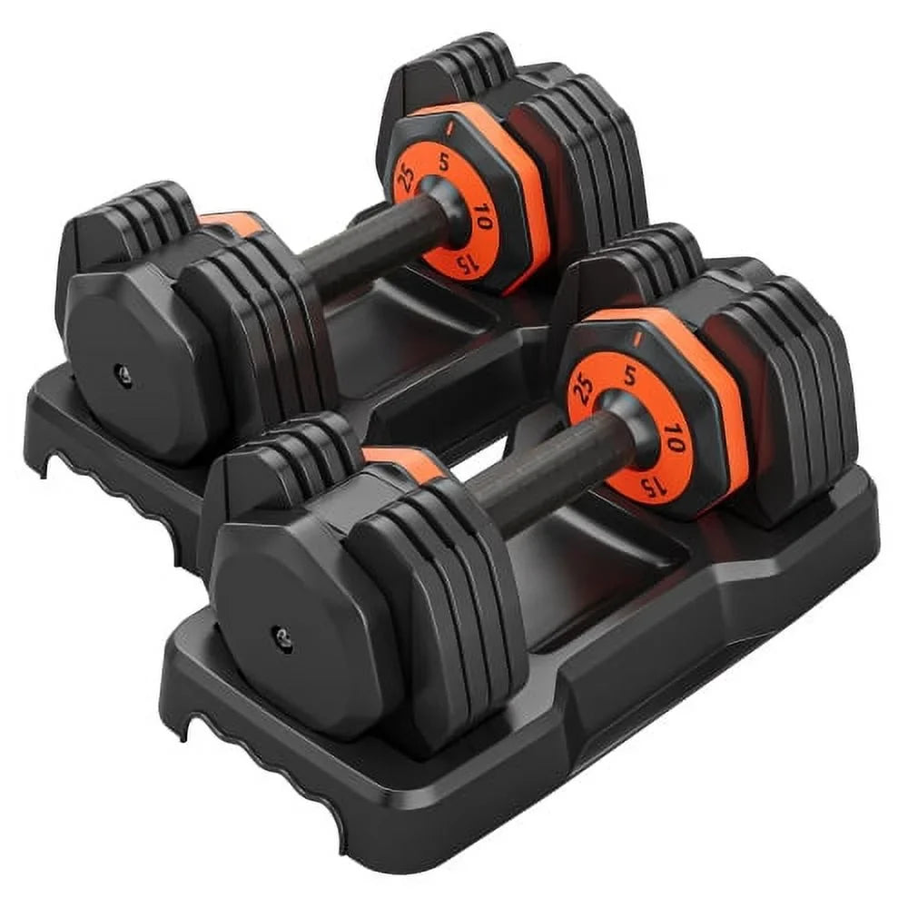 Adjust Fast Set for and Dumbbells Women Adjustable Workout in Dumbbell Anti-Slip with Exercises Weight Pairs for Pair Men Gym Home Equipment 25LB 5 Handle 1 in Metal Dumbbell