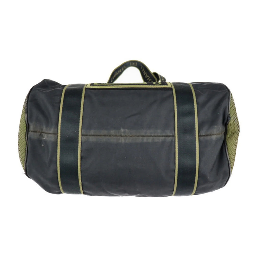 Sport Line Nylon Round Cocomark Khaki Travel Canvas Series Chanel Cylindrical Green 10 Black Shoulder Boston (Fair) Bag Pre-Owned CHANEL