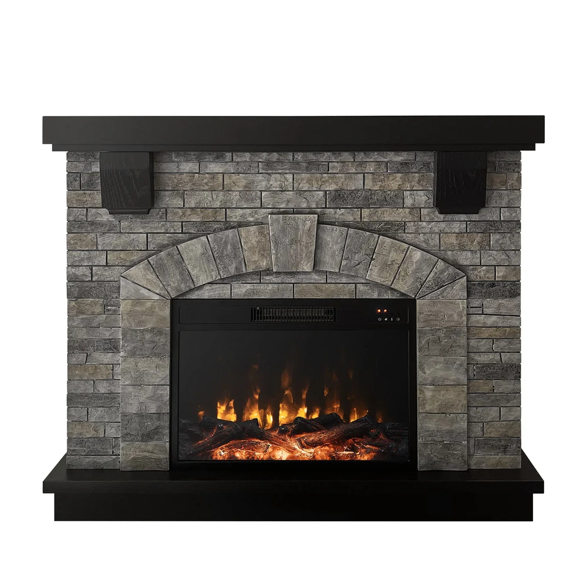 Infrared Gray Fireplace Freestanding, Mantel with Mountain Cloud Stone 45" Electric