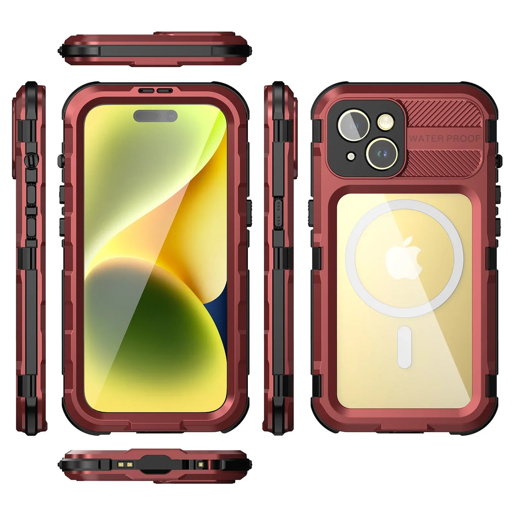 Full Built-in Protector,Underwater Protection Sturdy Pro Screen Lens Case iPhone with 15 for for Pro, Full-Body and iPhone Camera Dustproof 15 Cover Shockproof Waterproof Sealed Red