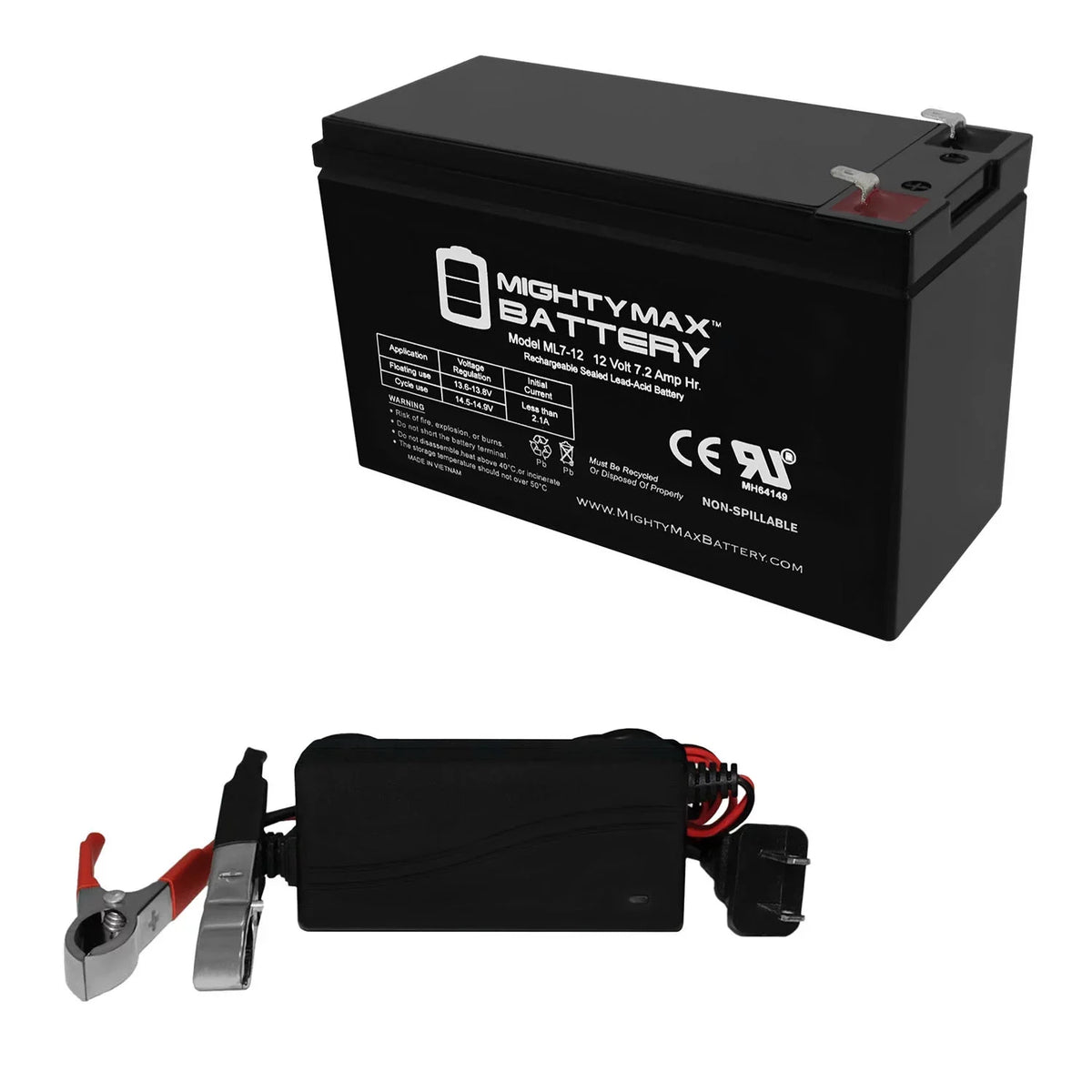 Sonar Battery 12V 12V Fishing MarCum + for LX-3TC 1Amp 7.2AH Charger