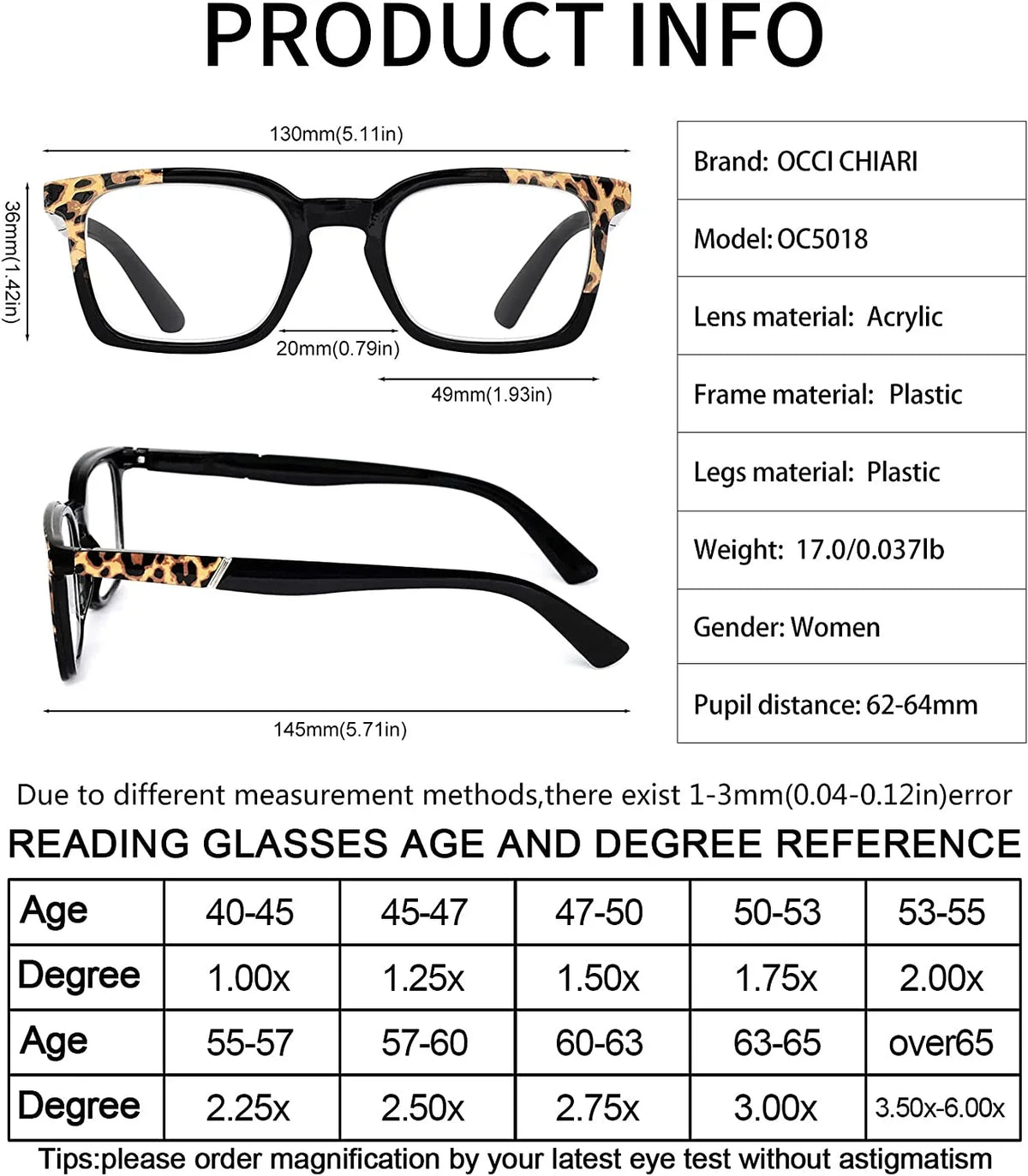for Reading Lens OCCI Stylish Clear Designer Women CHIARI Readers Glasses