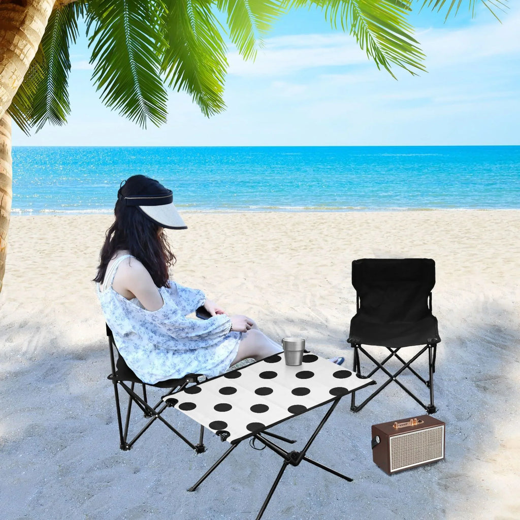Bag Table for Picnic Table Table Black Portable Camping Dots with Hiking Storage BBQ Foldable Polka Compact Fishing Outdoor Beach