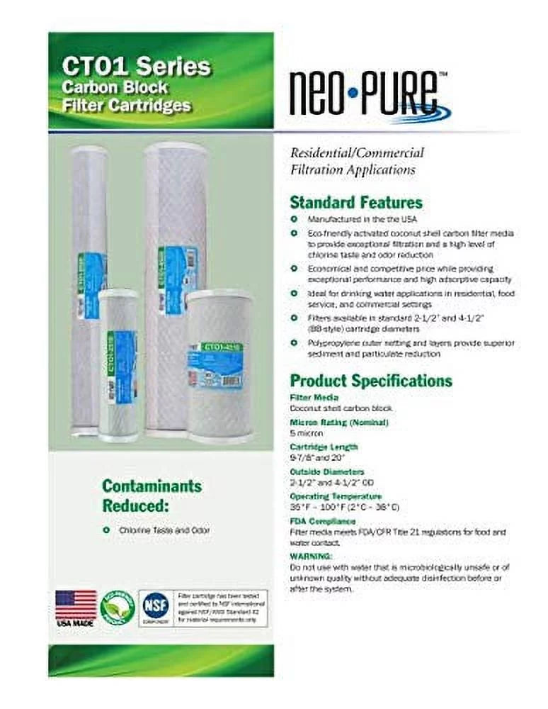 CTO1-4510 Carbon Water Coconut Filter Shell 5 9-7/8 Neo-Pure 4-1/2 mic Block x