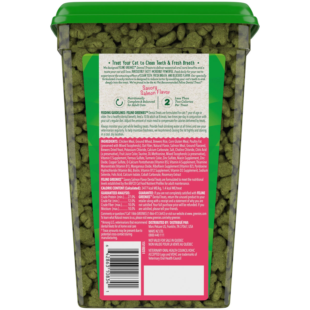 Salmon Natural Cat Flavor, Feline Treats, Greenies Savory Tub oz. Dental 21