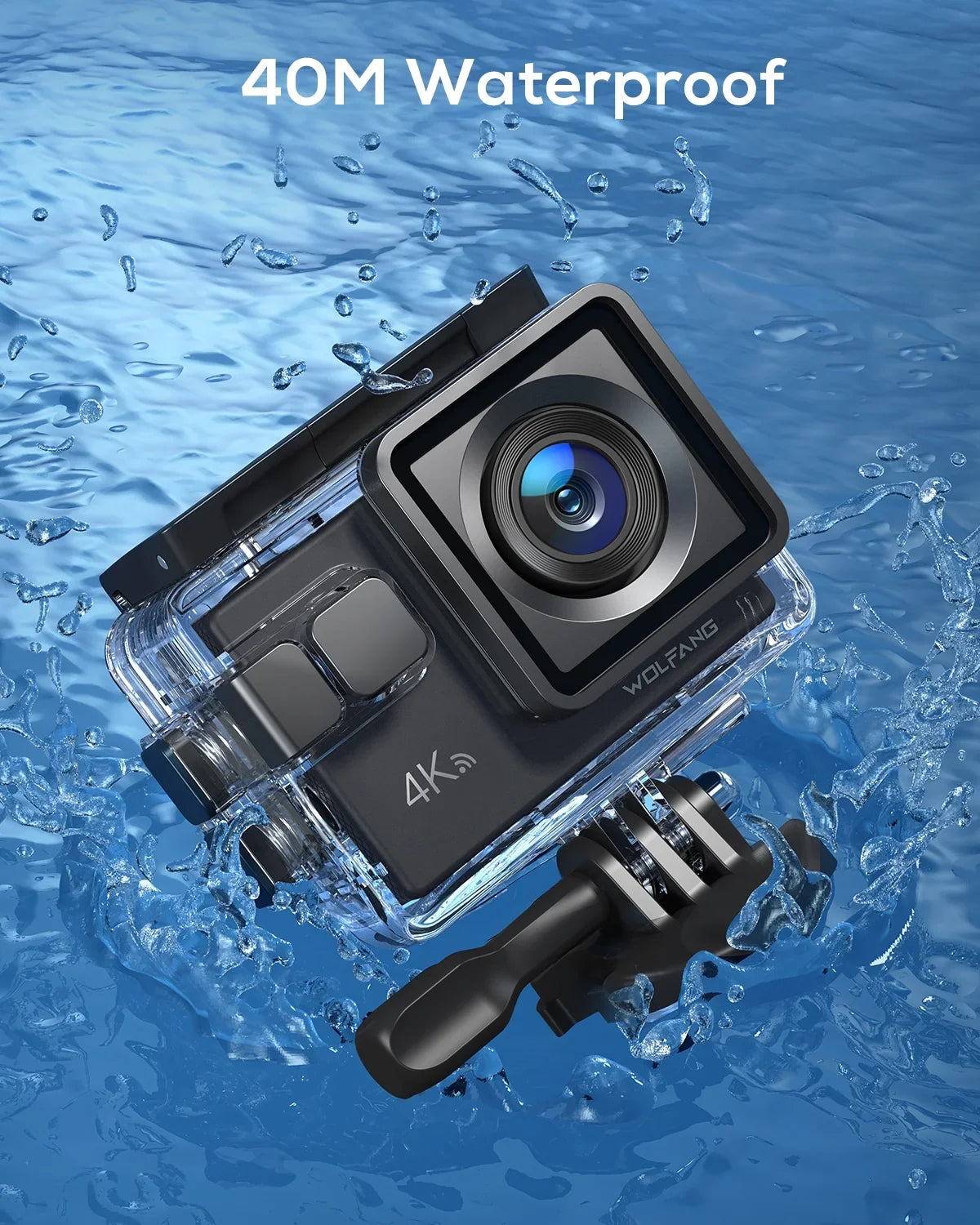 40M WiFi Waterproof Action EIS 20MP Underwater Camera Camera WOLFANG Cam Camera 170� Stabilization Action Video 4K