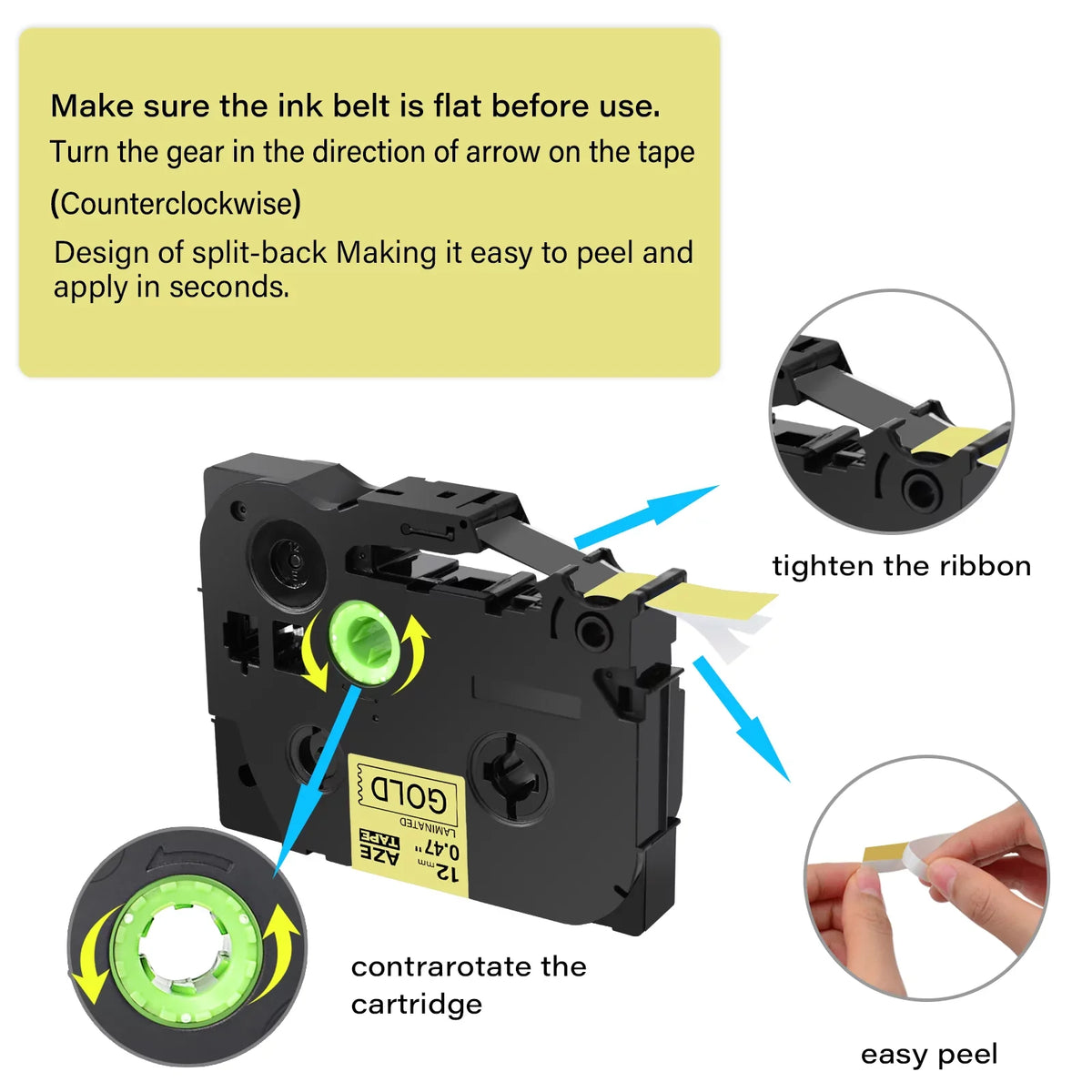 Tape Compatible Label Brother 50PK on Black TZe831 GREENCYCLE for TZ P-touch 12mm TZe-831 TZ831 Gold Laminated TZ-831 TZe