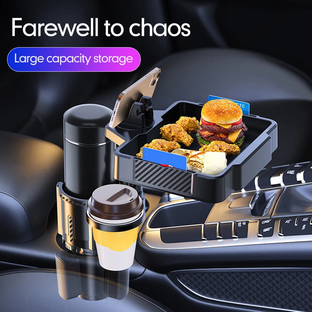 Dual Cup Holder with Tray 4IN1 Car Tray Snack Expander Holder Drink Phone Adjustable Anself