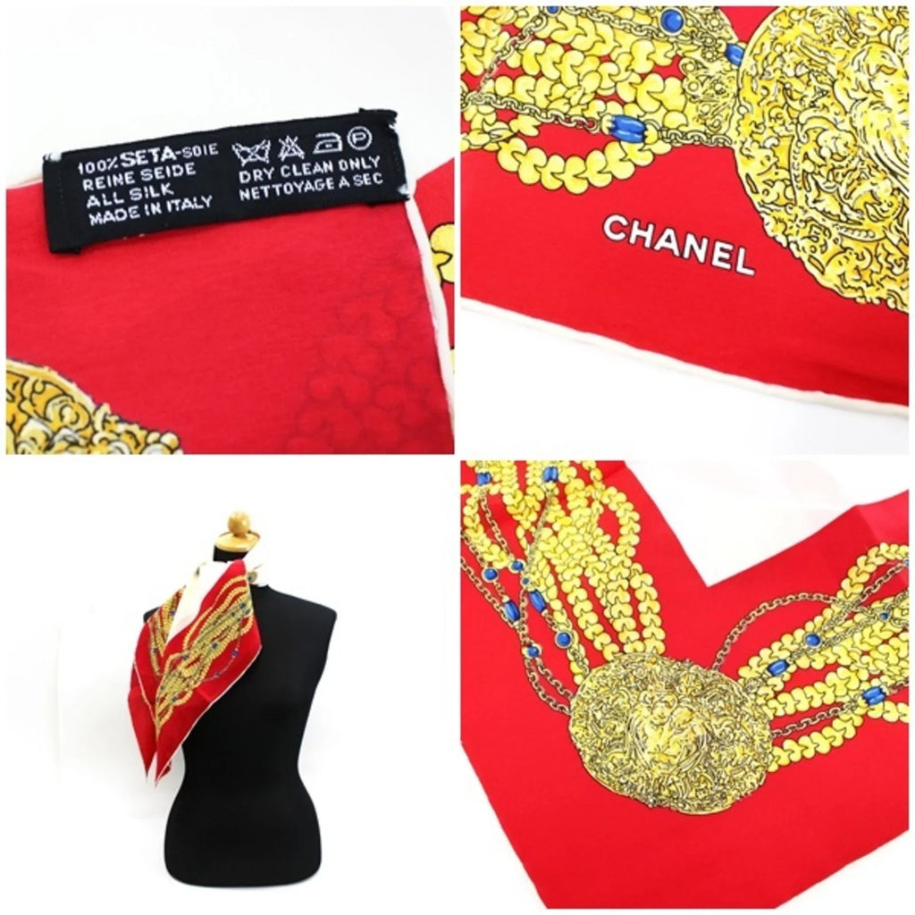 Red Pattern Chain Ladies | x Chanel (Good) CHANEL Silk Scarf Pre-Owned Muffler Ivory
