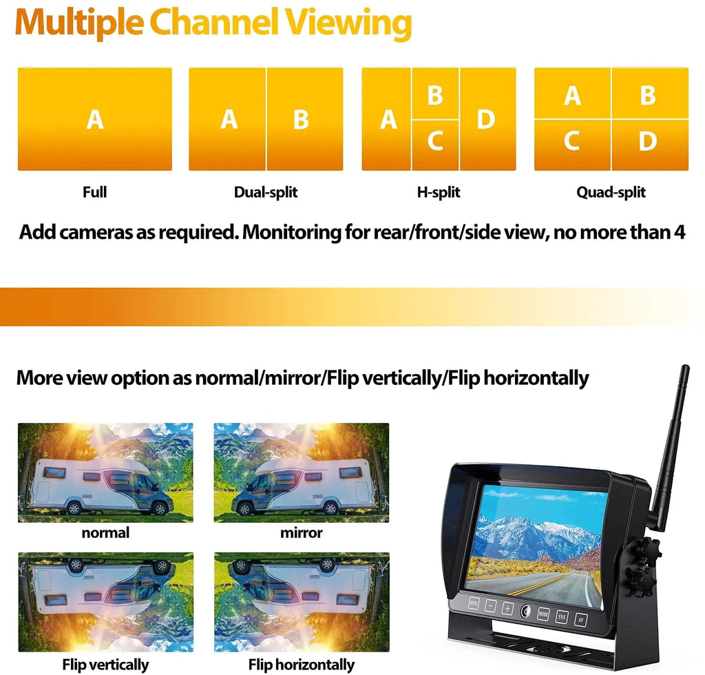 Rear Camera Camera Recorder Backup Monitor Kit Long for Pickup Wireless Signal RV Range Truck Motorhome 1080P Xroose CM1 with Button Trailer, Monitor View DVR Touch Camper, for + 7” Extra
