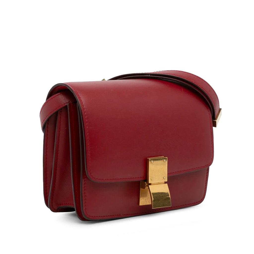 Calf Crossbody Pre-Owned Small (Good) Unisex Classic Box Bag Celine Authenticated Red Leather