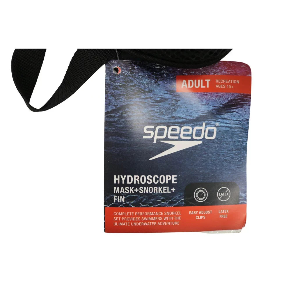 '+ Snorkel Size Adult Mask Fin Bag + Hydroscope w/Carry Speedo 9-13 L/XL Shoe Set