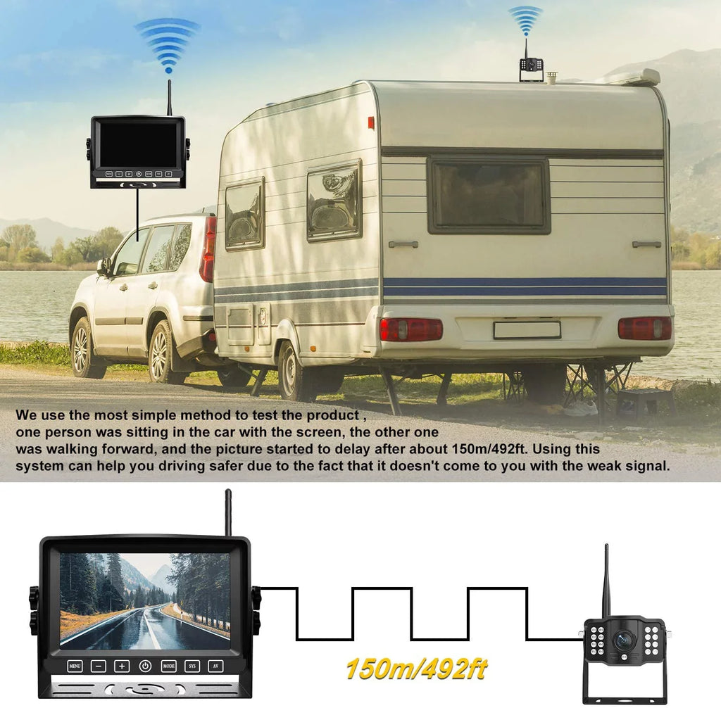 Monitor Long with Dual Operation Rear Button RV System Touch AHD 7” Camper View Motorhome Cam Xroose Range Truck Wireless DVR Signal CM2 for 1080P Side with Trailer Digital Rearview Camera Backup