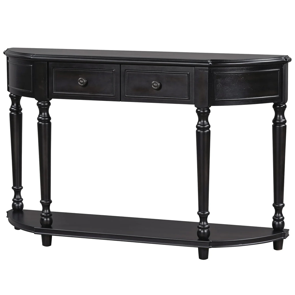 (Cherry Antique with Curved Solid Legs Open Two OLD Drawers WF298768AAC) Wooden Retro Frame Style Console Circular Design Blue Top Shelf and SKU Table TREXM +