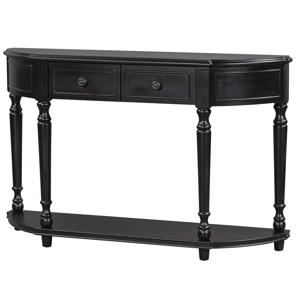 (Cherry Antique with Curved Solid Legs Open Two OLD Drawers WF298768AAC) Wooden Retro Frame Style Console Circular Design Blue Top Shelf and SKU Table TREXM +