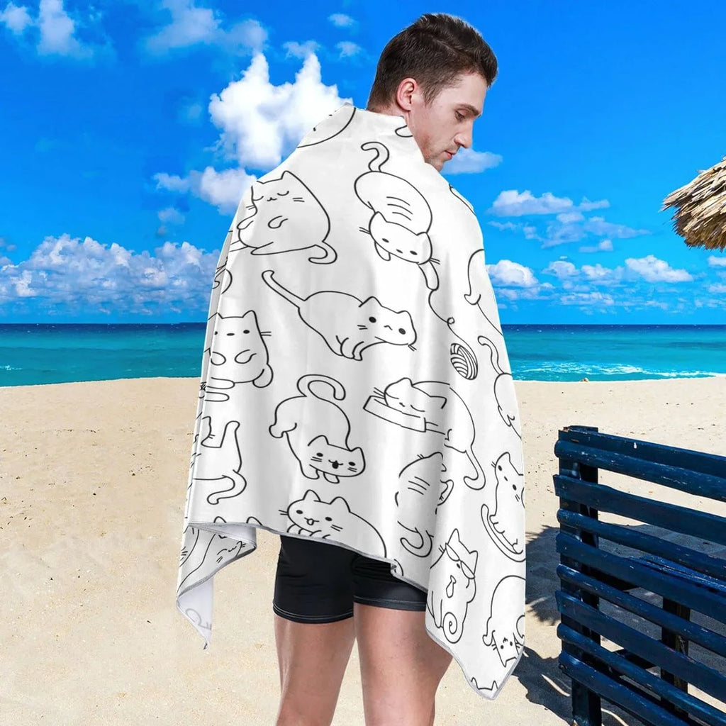 Towel Bestwell Lightweight Quick Cartoon Towel Holiday（191） Dry Super Cat Swimming for Towels Camping Beach Funny Compact Absorbent - Oversized Travel -