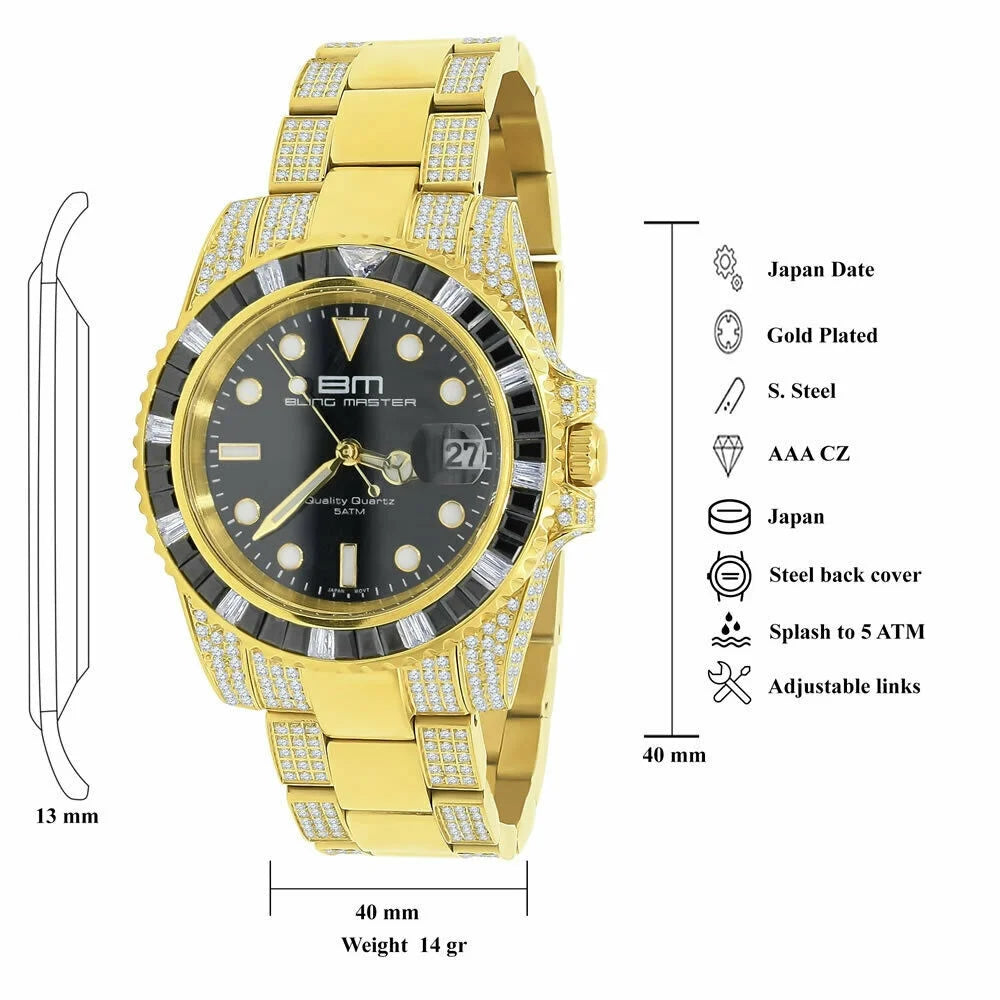 Simulated 18K Presidential Full Steel mm 40 Watch Stainless Gold Men's W/Date Yellow Diamond