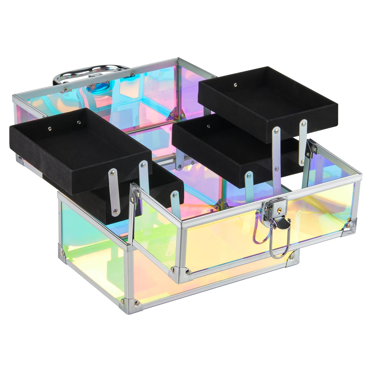 7.9" 9.85"x Train Translucent, Organizer, Case 6.7"x Cosmetics Iridescent Trays, 4 Makeup