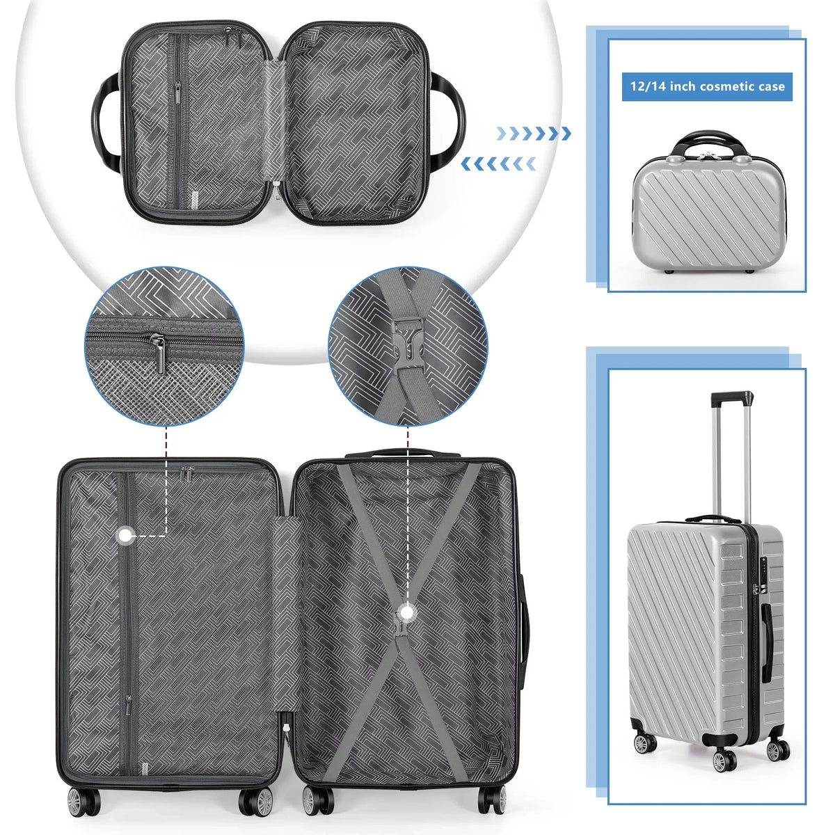 Luggage Sets Hardside Silver, Hikolayae - Piece Spinner TSA 5 Lock in