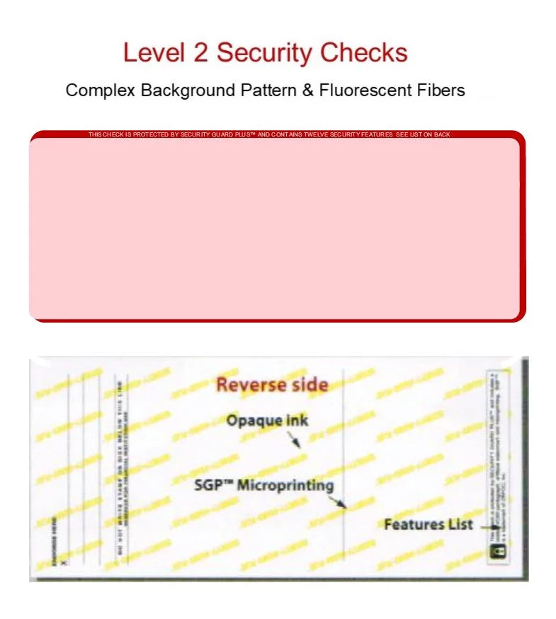3-Up Check Checks, Microperfed x 100 w OF PACK Red Features 11", SHEETS High-Security with Background Zapco Paper, - Pattern, Complex 8-1/2" Security 12