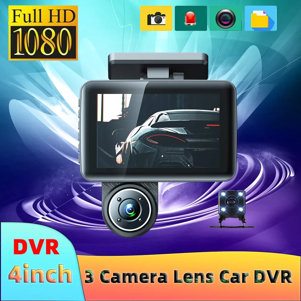 Car Cam, Dash 4in Andoer Recording Car Video Mirror Channel Triple Camcorder, Clear Rearview