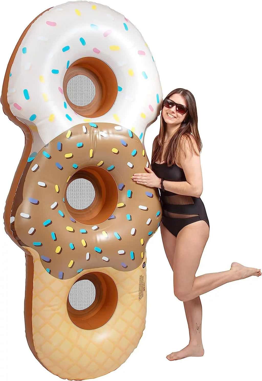 '- Aquamazing Swimming - Cream 3 Giant Inflatable Perfect 7 Huge Cone Kids, Adults- Ice Summer for XL People for Long Pool Ft Tube Sections Float Mesh Seats