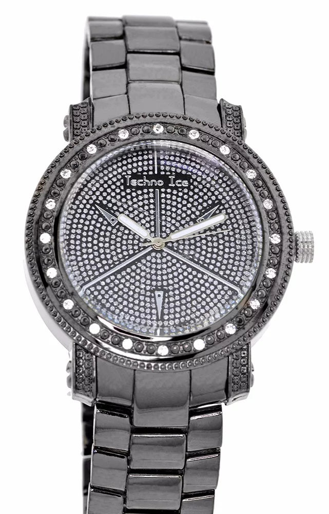 Gunmetal 50mm Clubbing Techno Business Mens Case Watch Ice Big