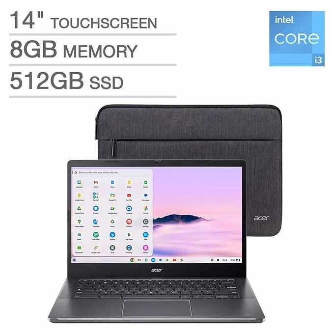 Included Sleeve Acer 8GB Touchscreen 14” - Chromebook –Intel Laptop i3-N305 Core Plus 512GB Protective SSD