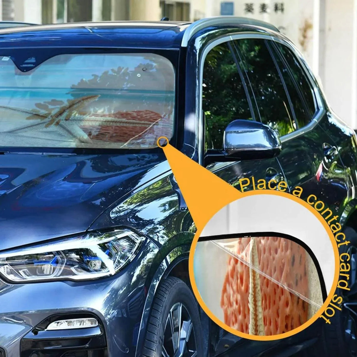 Windshield Protector Bestwell Blocks Visor Tropical Sun Car Sunshade Accessories to and Beach Protect UV for Rays Shade,oldable Cars,SUVs,Trucks-55×27.6in