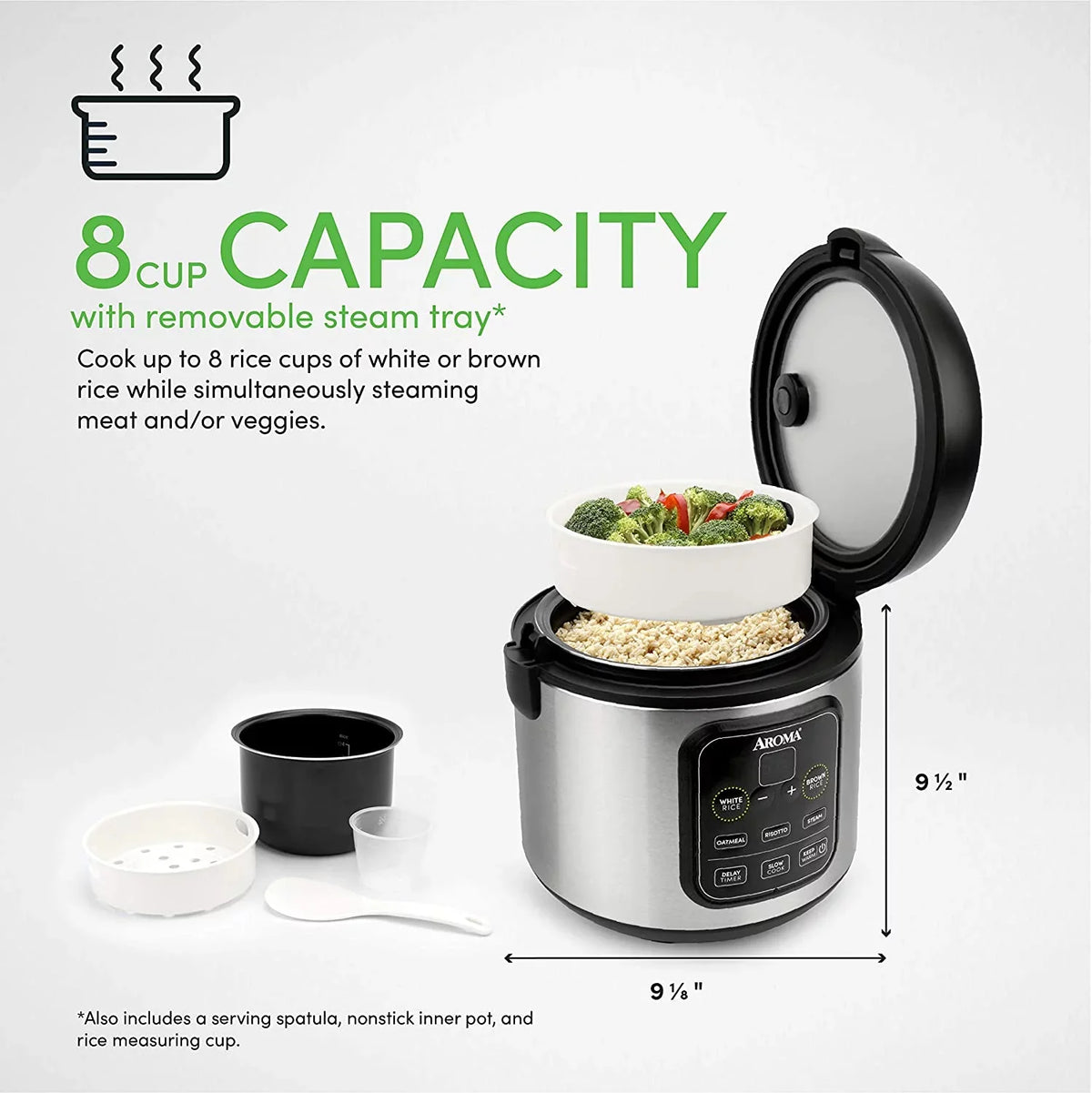 Steel Risotto, 2O2O model ARC-994SB 8-cup Grain Aroma Stainless Rice Oatmeal, Steam, Slow Cook, & Cooker Housewares cooked/4-cup uncooked/2Qt,