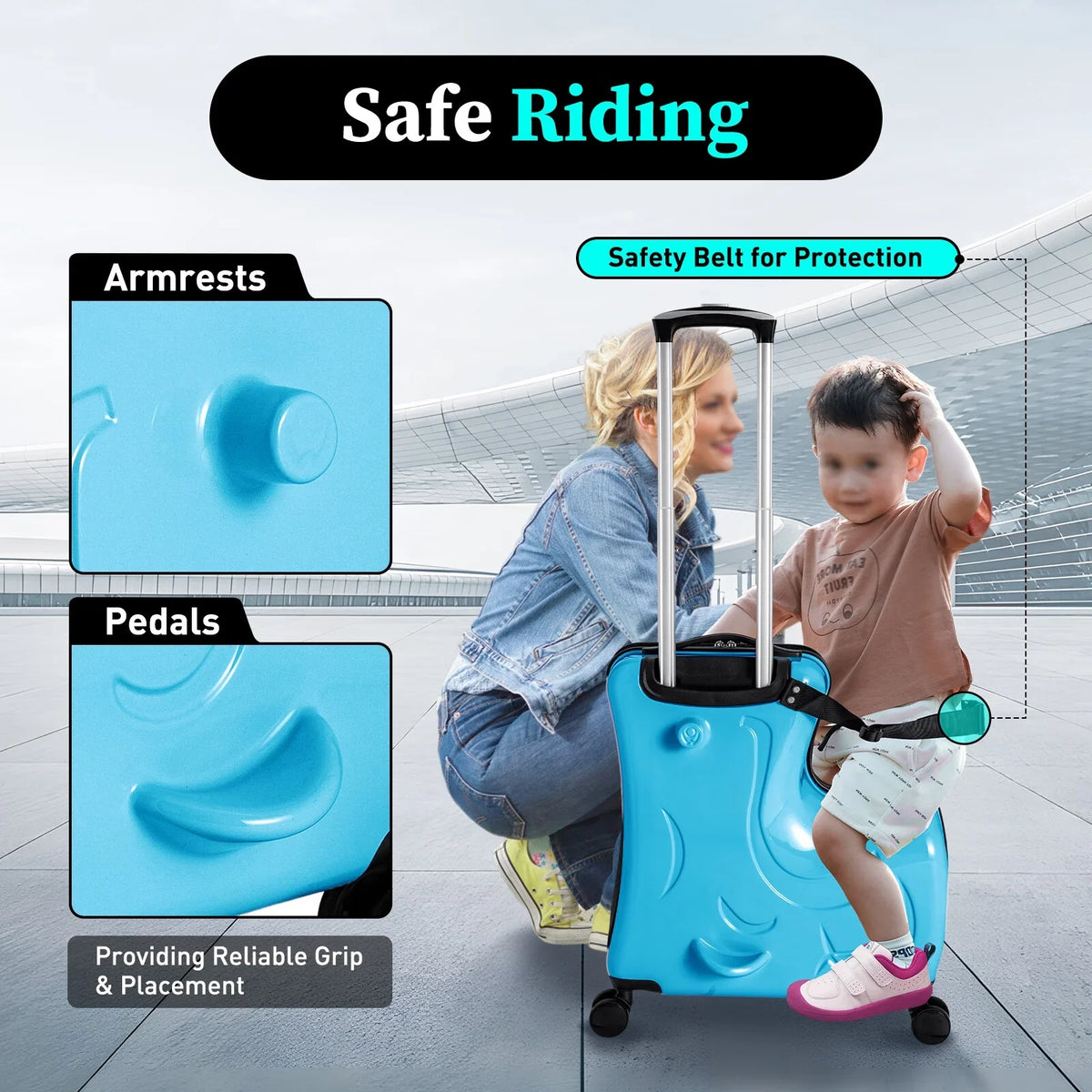 20" Spinner Suitcase AIQIDI Ride Kids Horse Luggage Shape On Travel Trolley Portable Wheels Blue Suitcase, Kids