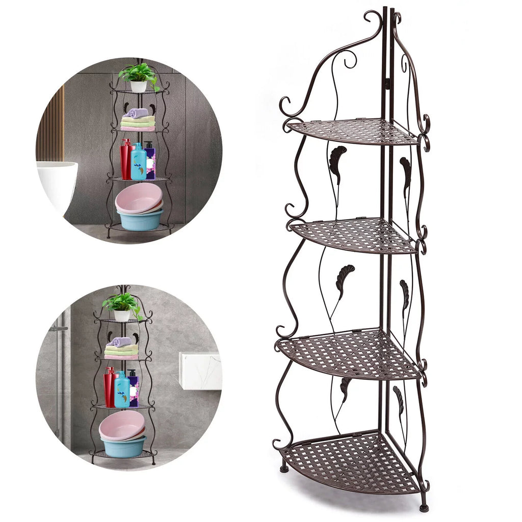 4-Tier Plant Shelf Stand Folding Balcony Storage Flower Rack Corner Pot