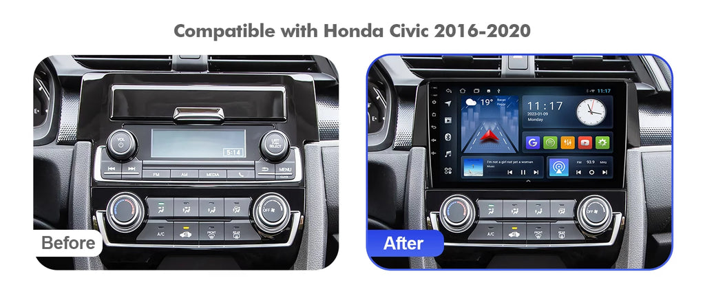 Built-in Inch with for Control 10 Wheel Auto/GPS/Bluetooth/FM/AUX-in/Steering Radio Double Car 9 2+32G Touchscreen 2016-2020 Stereo Civic Wireless Honda Carplay/Android Backup Android Din Camera