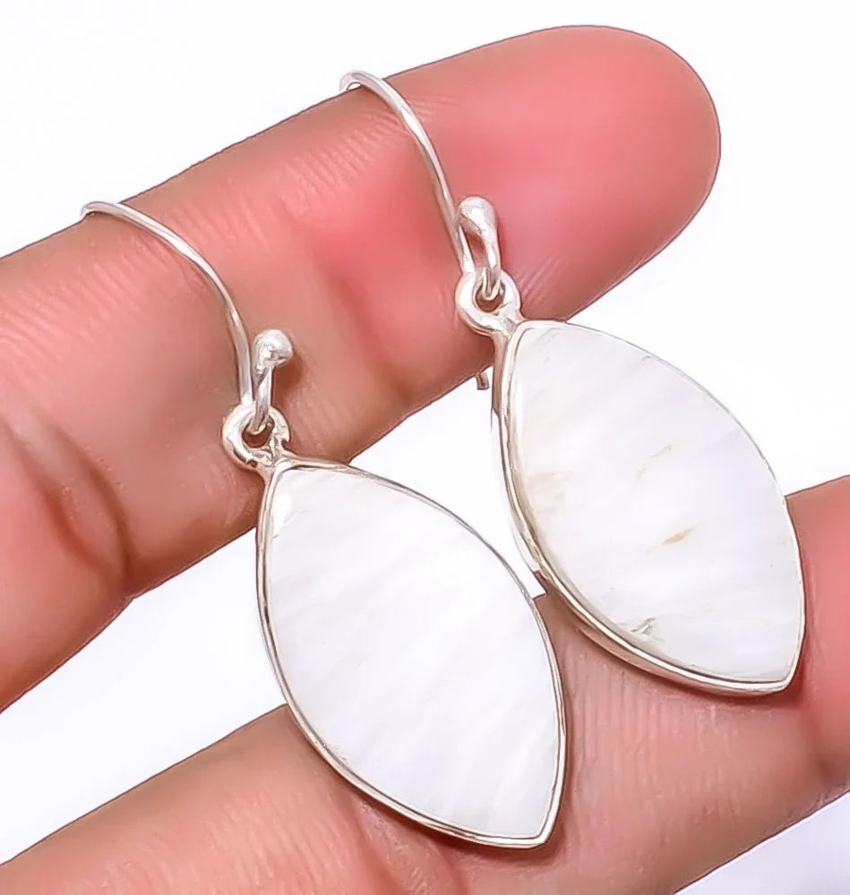 925 Day India A379, Beautiful Plated Jewelry - Birthday Gemstone White Woman Silver 1.76" Earring Valentine's Gift, Jewelry Gift, Scolecite For
