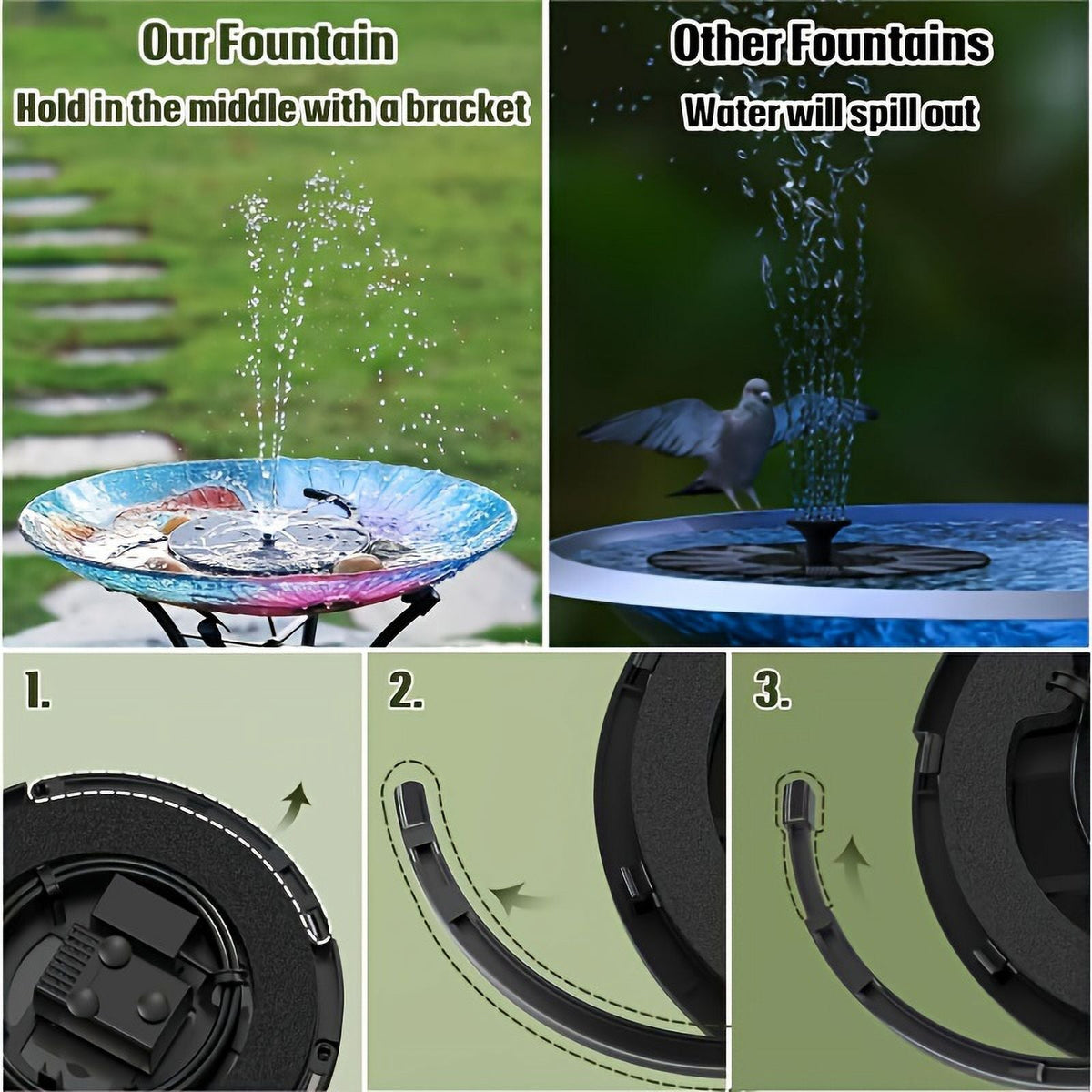 Garden, Fountain Patio, Nozzles, DIY Water For Plastic Kit Solar Corded Feature Multiple Solar With 3.5W Bird Pond, Pump, Electric Powered Wires, Operation Upgraded Inch 1pc Bath Outdoor 9.8-Foot 7.08