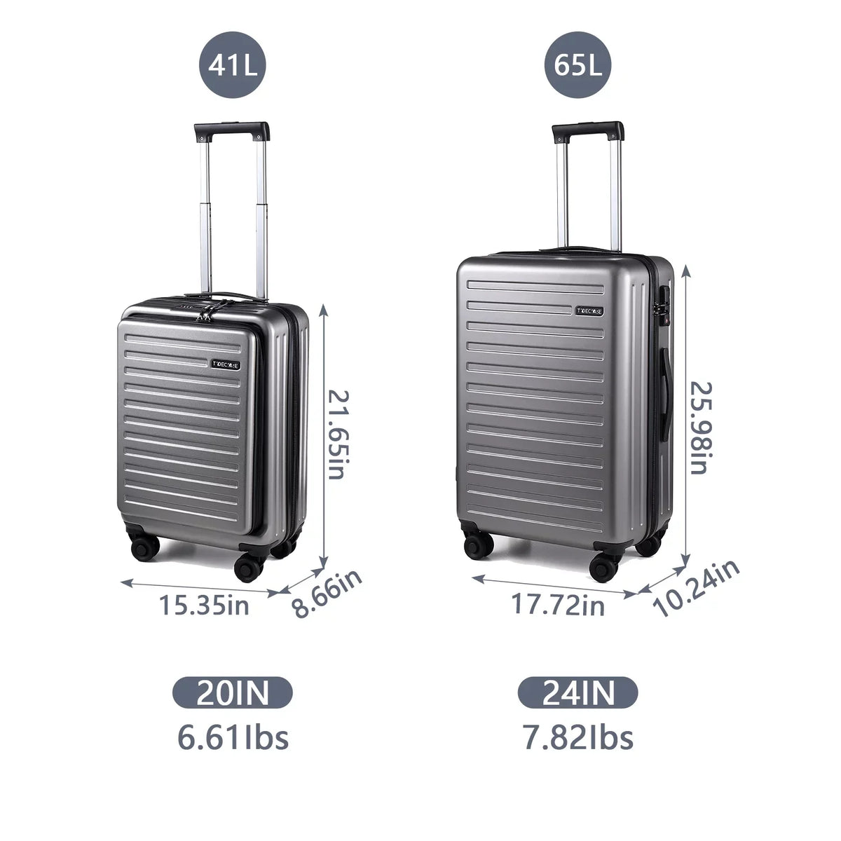 20/24 Inch Suitcase Luggage & with Grey Front Set, 65L,Dark 2 Piece Pocket TSA Lightweight + Expandle, Lock 37~41L Inch Hardshell 20 Spinner 24 with Laptop 20 Only Wheels, & ABS+PC