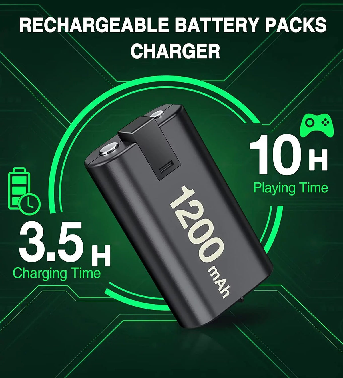 Pack EUROA with S/X/Elite-Black Battery Xbox for for Xbox Battery Rechargeable Controller 4x1200mAh Charger One Pack X|S/Xbox Xbox Series