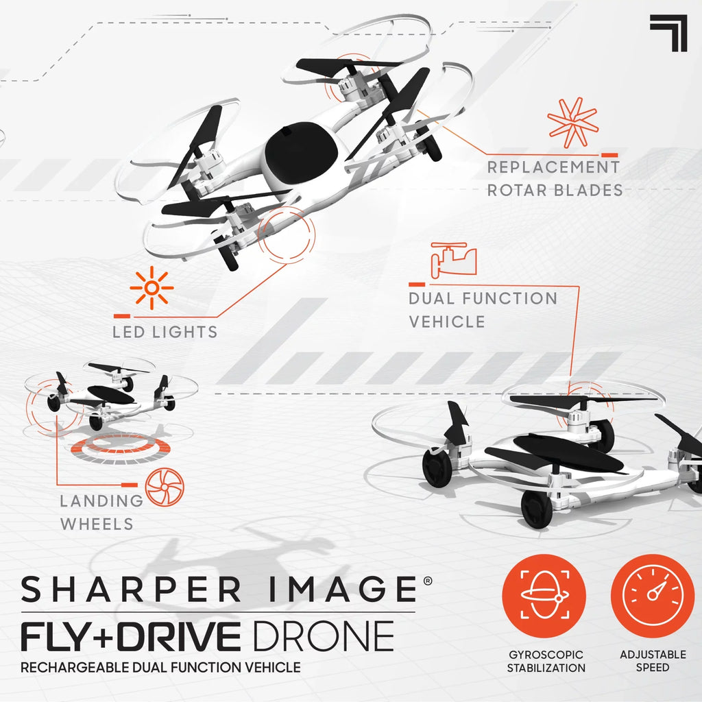 Drone RC, Dual Fly 215ft Rechargeable SHARPER IMAGE Range 5in Max Control and Altitude, Function Drive + Long 250ft