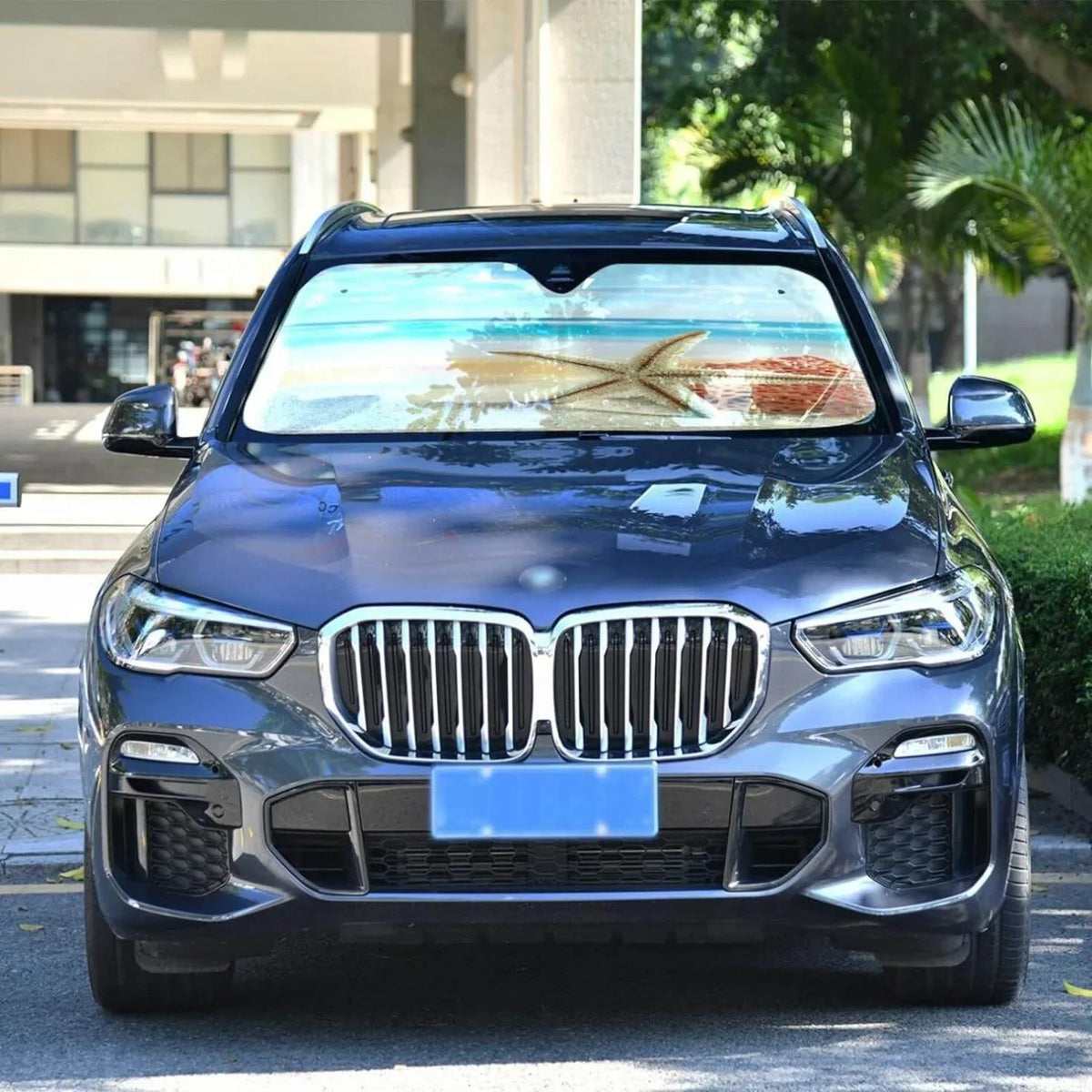 Windshield Protector Bestwell Blocks Visor Tropical Sun Car Sunshade Accessories to and Beach Protect UV for Rays Shade,oldable Cars,SUVs,Trucks-55×27.6in