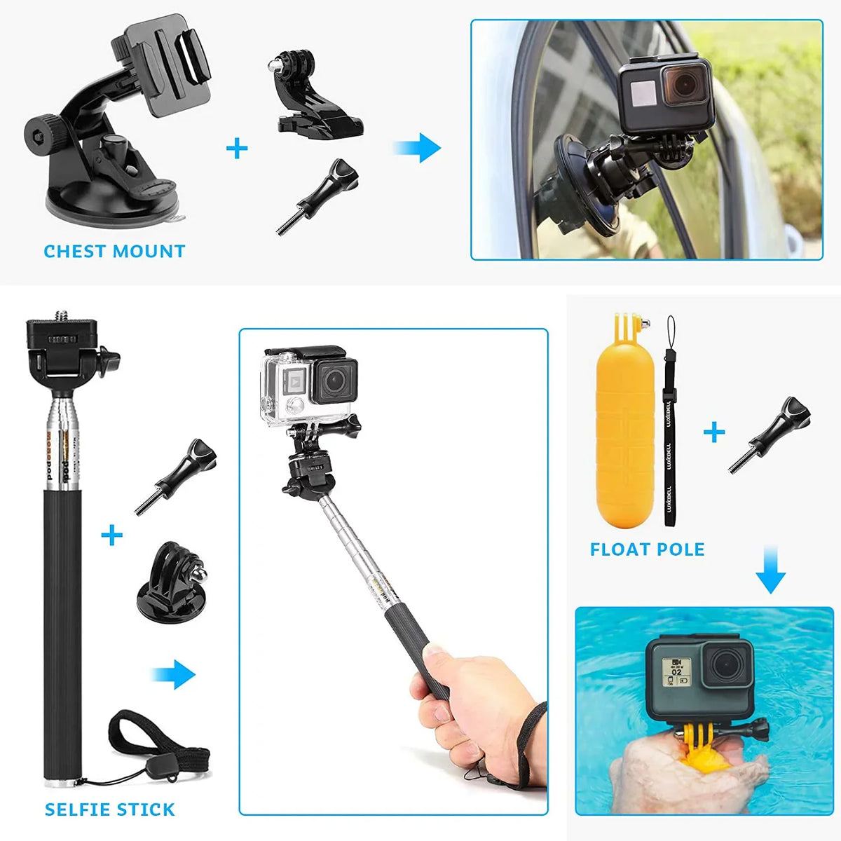 5/Session 6 4/3+/3/2/1 9 Kit GoPro Action EK7000 8 Hero EK5000 for 7 AKASO 5/Hero WiFi Camera 4K Accessories