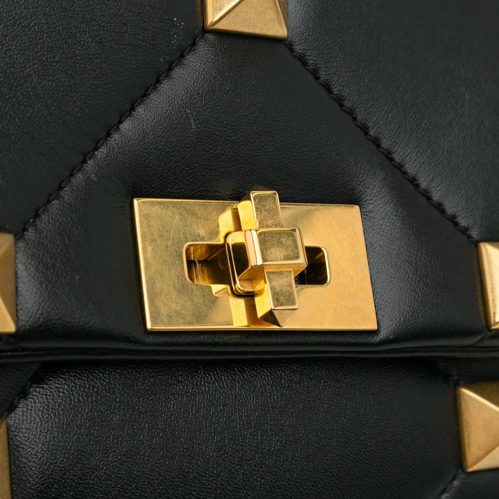 Roman Medium Stud Calf Satchel Valentino Leather Authenticated Pre-Owned Black (Good) Unisex