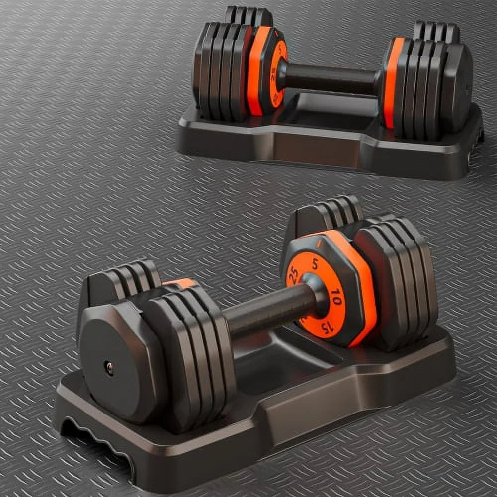 Adjust Fast Set for and Dumbbells Women Adjustable Workout in Dumbbell Anti-Slip with Exercises Weight Pairs for Pair Men Gym Home Equipment 25LB 5 Handle 1 in Metal Dumbbell