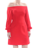 Dress Off 2 Womens STUART Red Knee The A-Line Shoulder Above JILL Sleeve Party Long
