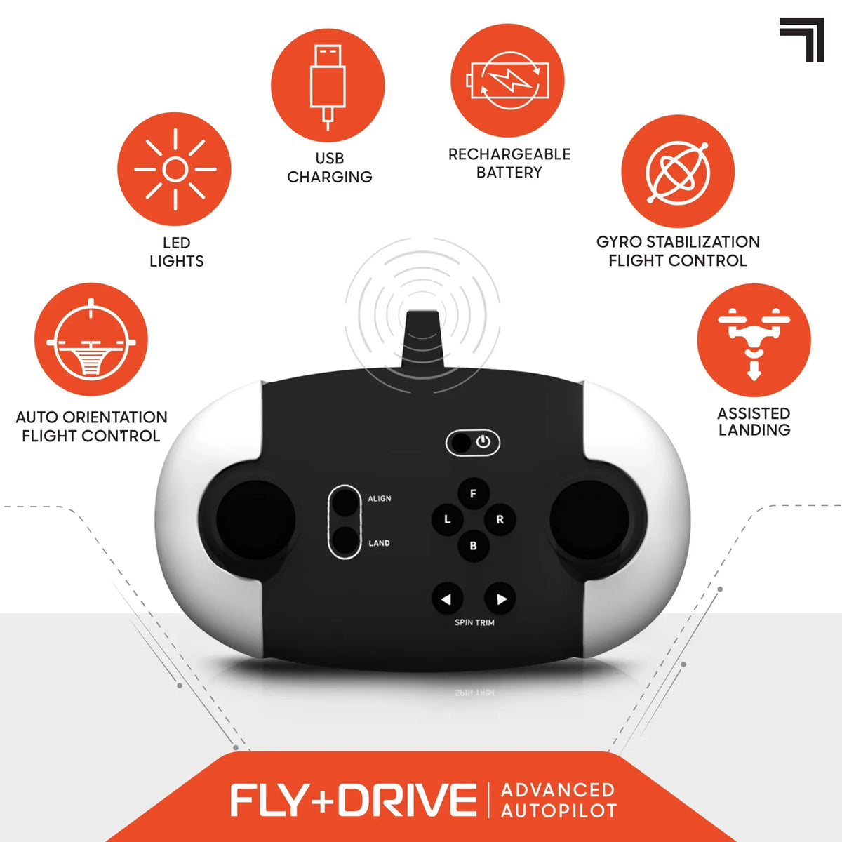 Drone RC, Dual Fly 215ft Rechargeable SHARPER IMAGE Range 5in Max Control and Altitude, Function Drive + Long 250ft