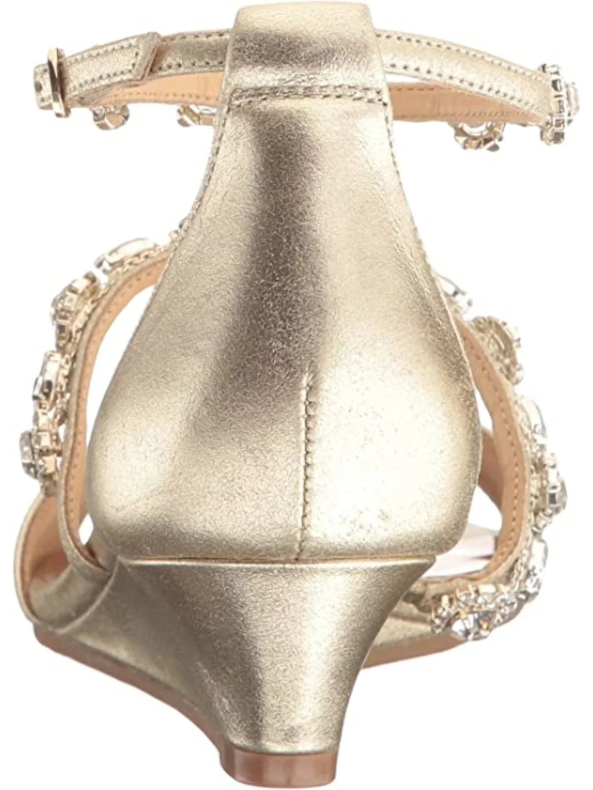 Gold Leather BADGLEY MISCHKA Womens Ankle 9 Wedge Dress Terry Strap Embellished Buckle Sandals