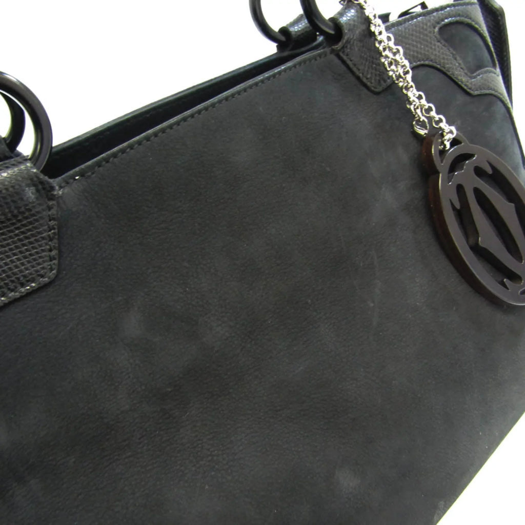 L1000928 Suede,Leather Snake (Good) Cartier Pre-Owned Handbag,Shoulder Marcello Bag Water Black Women's