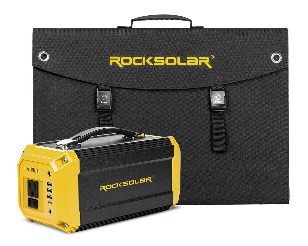 Solar Generator Portable ROCKSOLAR 300W Power Foldable Kit Panel 60W with Station Utility