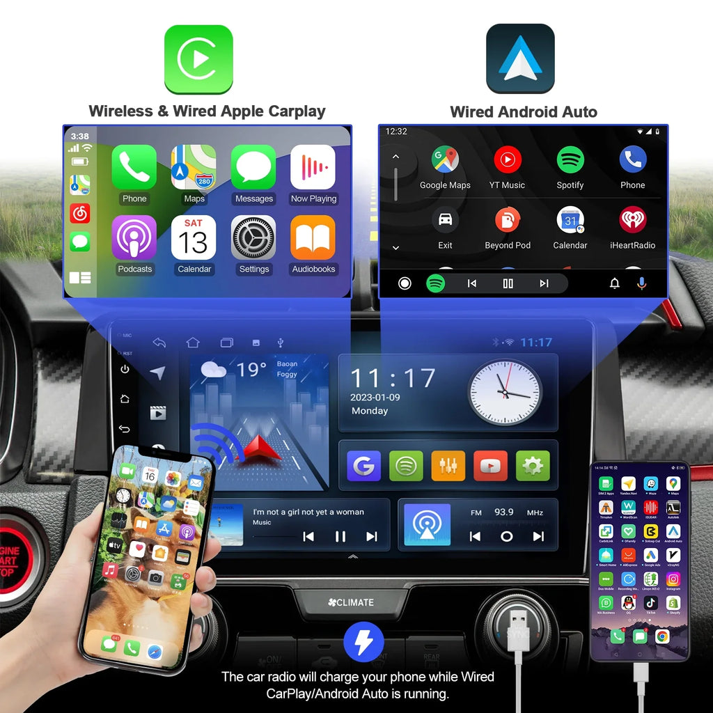 Built-in Inch with for Control 10 Wheel Auto/GPS/Bluetooth/FM/AUX-in/Steering Radio Double Car 9 2+32G Touchscreen 2016-2020 Stereo Civic Wireless Honda Carplay/Android Backup Android Din Camera